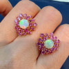 4ctw Opal and Fuchsia Sapphire Stud Earrings