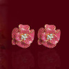 10ctw Fuchsia Sapphire Paved Bloom Flower Earrings