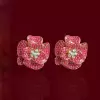 10ctw Fuchsia Sapphire Paved Bloom Flower Earrings
