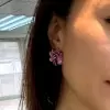 10ctw Fuchsia Sapphire Paved Bloom Flower Earrings