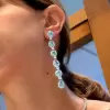 22ctw Pear and Oval Cut Paraiba Long Drop Earrings