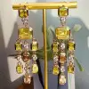 26ctw Bezel-set Yellow and White Sapphire Chandelier Earrings