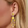 26ctw Bezel-set Yellow and White Sapphire Chandelier Earrings