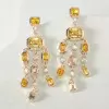 26ctw Bezel-set Yellow and White Sapphire Chandelier Earrings