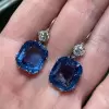 20ctw Cushion Cut Blue Sapphire Drop Earrings