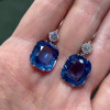 20ctw Cushion Cut Blue Sapphire Drop Earrings