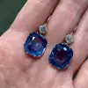 20ctw Cushion Cut Blue Sapphire Drop Earrings