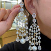 36ctw White Sapphire and Pearl Chandelier Earrings