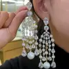 36ctw White Sapphire and Pearl Chandelier Earrings