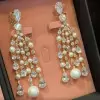 36ctw White Sapphire and Pearl Chandelier Earrings