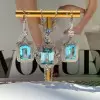 18ctw Emerald Cut Aquamarine Art-deco Drop Earrings