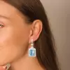 18ctw Emerald Cut Aquamarine Art-deco Drop Earrings