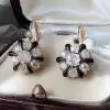 Cushion and Round Cut Vintage Enamel Blossom Earrings