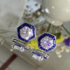 6ctw White and Blue Sapphire Vintage Stud Earrings