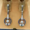 9ctw White and Blue Sapphire Art Deco Drop Earrings