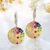 Flush Set Sandblasted Disc Starry Drop Earrings