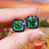 11ctw Cushion Cut Emerald Halo Stud Earrings