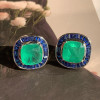 11ctw Cushion Cut Emerald Halo Stud Earrings