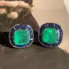 11ctw Cushion Cut Emerald Halo Stud Earrings