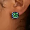 11ctw Cushion Cut Emerald Halo Stud Earrings