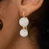 Two Tone Paved Double Ball Drop Earrings