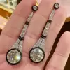 14ctw Round Cut Enamel Art-deco Vintage Drop Earrings