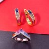 Princess Cut Rainbow Sapphire Huggie Earrings