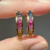 Princess Cut Rainbow Sapphire Huggie Earrings