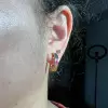 Princess Cut Rainbow Sapphire Huggie Earrings