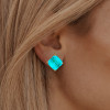 11ctw Asscher Cut Emerald/Paraiba Stud Earrings