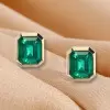 12ctw Emerald Cut Bezel Set Emerald Stud Earrings