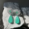 18ctw Pear Cut Green Blue Paraiba Drop Earrings