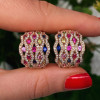 3.5ctw Multicolor Sapphire Rainbow Hoop Earrings