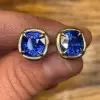 11ctw Cushion Cut Blue Sapphire Modern Stud Earrings