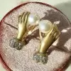 7MM Pearl Sandblasted Love Hands Stud Earrings