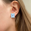 20ctw Emerald Cut Aquamarine Vintage Clip-on Stud Earrings