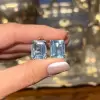 20ctw Emerald Cut Aquamarine Vintage Clip-on Stud Earrings