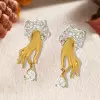 Pear Cut Antique Sandblasted Love Hands Drop Earrings