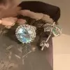 8ctw Round Cut Ruby/Aquamarine Rope Halo Stud Earrings