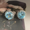 8ctw Round Cut Ruby/Aquamarine Rope Halo Stud Earrings