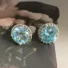 8ctw Round Cut Ruby/Aquamarine Rope Halo Stud Earrings