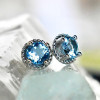 8ctw Round Cut Ruby/Aquamarine Rope Halo Stud Earrings