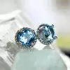 8ctw Round Cut Ruby/Aquamarine Rope Halo Stud Earrings
