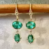12ctw Oval Cut Emerald Vintage Drop Earrings