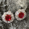 12ctw Cushion Cut Ruby Halo Clip Earrings