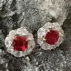 12ctw Cushion Cut Ruby Halo Clip Earrings