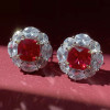 12ctw Cushion Cut Ruby Halo Clip Earrings