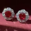 12ctw Cushion Cut Ruby Halo Clip Earrings