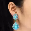 28ctw Oval Cut Turquoise Bohemian Style Drop Earrings