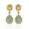 28ctw Oval Cut Turquoise Bohemian Style Drop Earrings